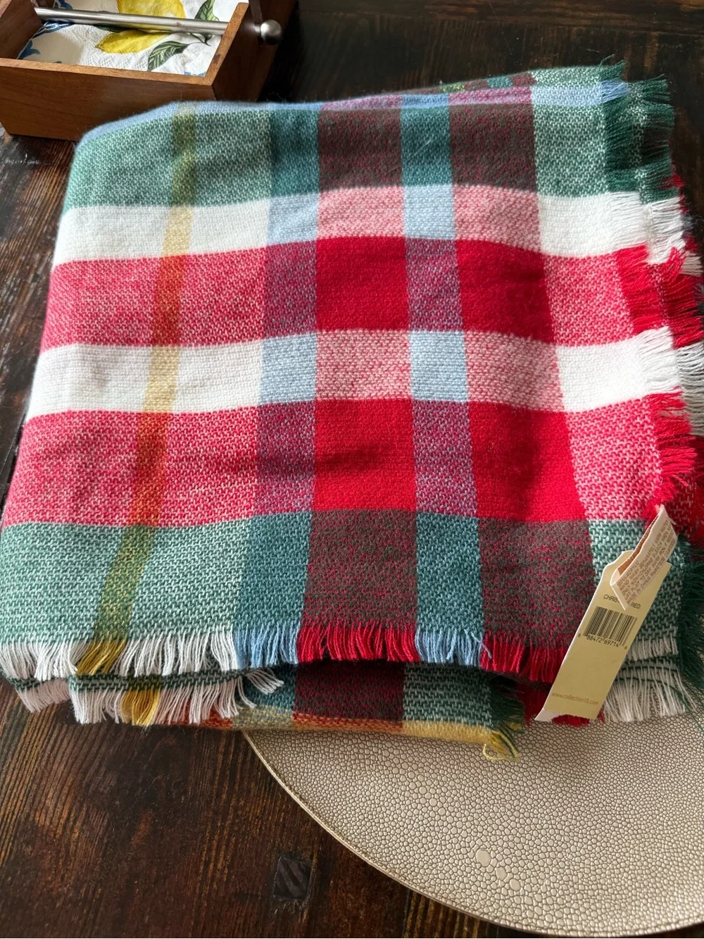Cozy Plaid Holiday Throw or Wrap in Red, Green & White